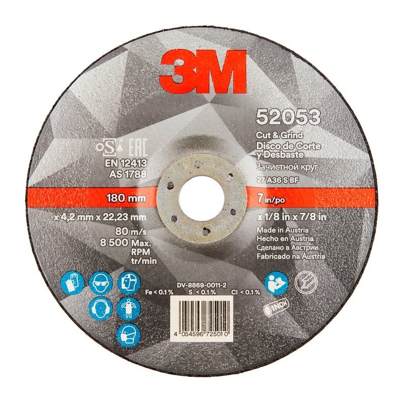 3M™ Cut & Grind tisztító, - vágókorong T27, 180 mm x 4.2 mm x 22.23 mm