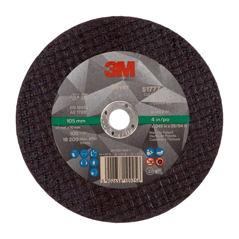 3M™ Silver Cut-Off Wheel, T41, 105 mm x 1 mm x 10 mm