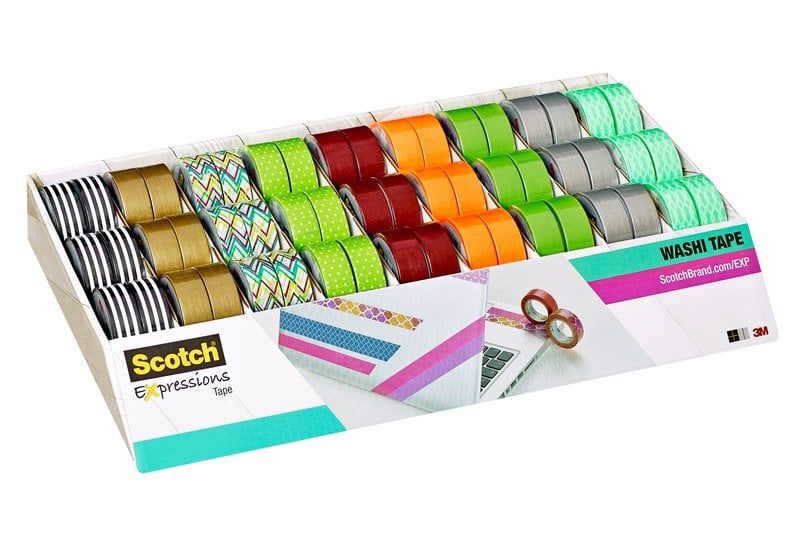 3M™ Scotch® Expressions Washi ragasztószalag - 54 tekercs, 15 mm x 10 m, vegyes szinek kínáló tálcán