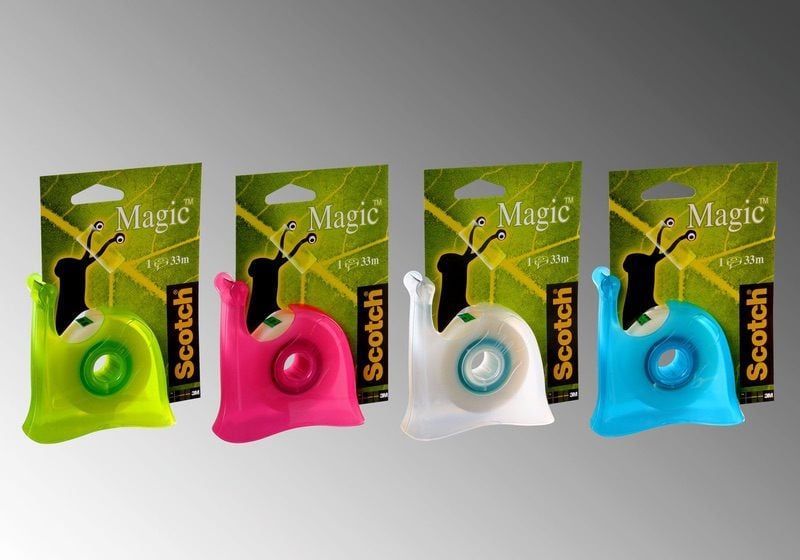 3M™ Scotch® Csiga asztali adagoló - Fiatalos, max 19 mm széles szalagokhoz, Magic™ 810 19 mm x 33 m ragasztószalaggal feltöltve, négyféle színű szortiment